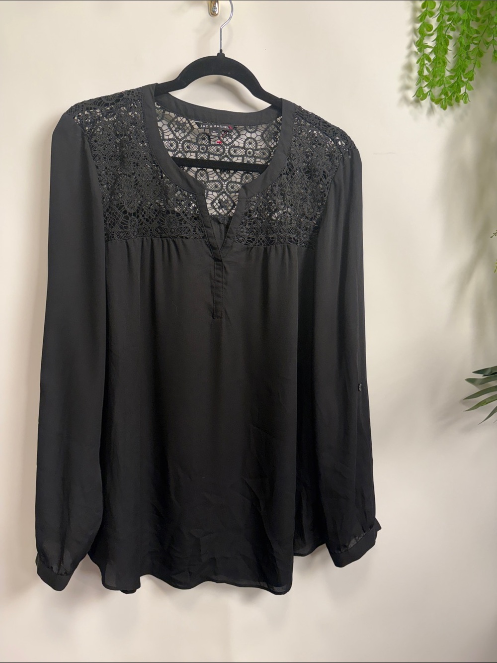Zac & Rachel Black Lace-Yoke Long Sleeve Blouse